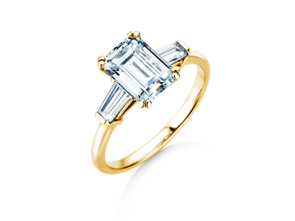 Verlovingsring Emerald Tapered Baguette in geelgoud