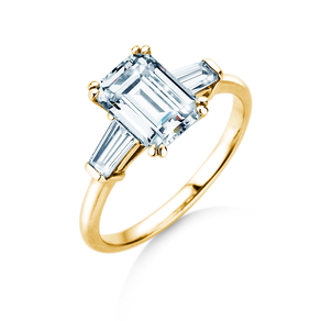 Verlovingsring Emerald Tapered Baguette in geelgoud