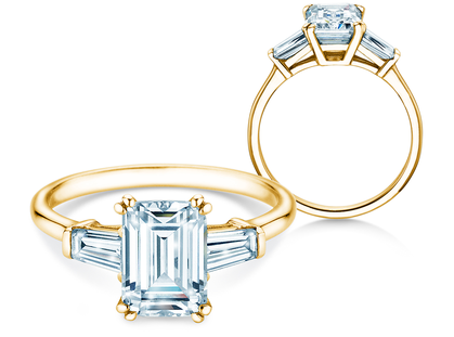 Verlovingsring Emerald Tapered Baguette in geelgoud