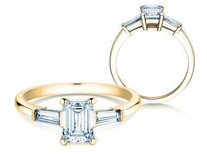 Verlovingsring Emerald Tapered Baguette in 18K geelgoud met diamanten 0,41ct G/VS