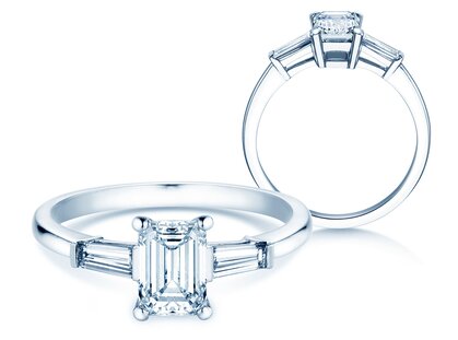 Verlovingsring Emerald Tapered Baguette in platina 950/- met diamanten 0,41ct G/VS