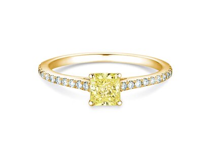 Verlovingsring Fancy Yellow Cushion Pavé in 14K geelgoud met diamanten 0,77ct G/SI