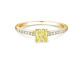 Verlovingsring Fancy Yellow Cushion Pavé in 14K geelgoud met diamanten 0,77ct G/SI