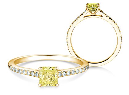 Verlovingsring Fancy Yellow Cushion Pavé in 9K geelgoud met diamanten 0,77ct G/SI