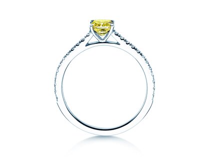 Verlovingsring Fancy Yellow Cushion Pavé in 14K witgoud met diamanten 0,77ct G/SI