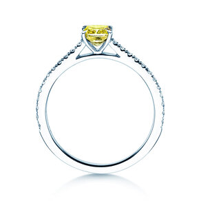 Verlovingsring Fancy Yellow Cushion Pavé in 14K witgoud met diamanten 0,77ct G/SI