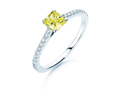 Verlovingsring Fancy Yellow Cushion Pavé in 14K witgoud met diamanten 0,77ct G/SI