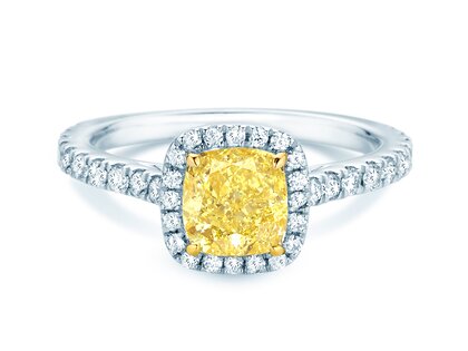 Verlovingsring Fancy Yellow Halo Cushion Pavé in 9K witgoud met diamanten 1,81ct G/SI