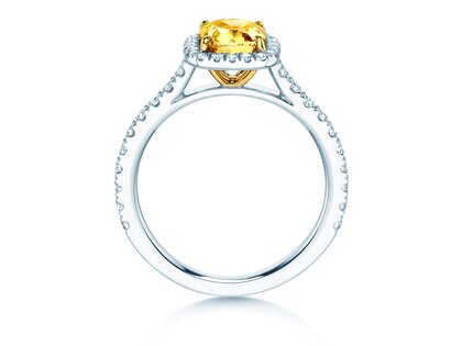 Verlovingsring Fancy Yellow Halo Cushion Pavé in 9K witgoud met diamanten 1,81ct G/SI