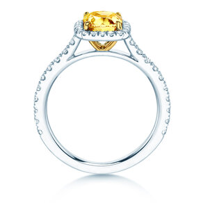 Verlovingsring Fancy Yellow Halo Cushion Pavé in 9K witgoud met diamanten 1,81ct G/SI