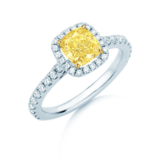 Verlovingsring Fancy Yellow Halo Cushion Pavé