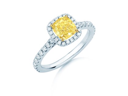Verlovingsring Fancy Yellow Halo Cushion Pavé in 9K witgoud met diamanten 1,81ct G/SI