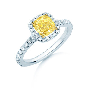 Verlovingsring Fancy Yellow Halo Cushion Pavé in 9K witgoud met diamanten 1,81ct G/SI