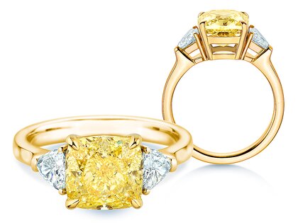Verlovingsring Fancy Yellow Trillion Radiance in 14K geelgoud met diamanten 4,20ct G/SI