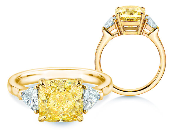 Verlovingsring Fancy Yellow Trillion Radiance in 14K geelgoud met diamanten 4,20ct G/SI