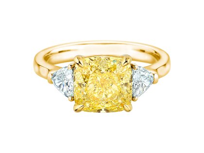 Verlovingsring Fancy Yellow Trillion Radiance in 14K geelgoud met diamanten 4,20ct G/SI