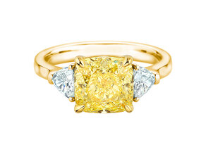 Verlovingsring Fancy Yellow Trillion Radiance in 14K geelgoud met diamanten 4,20ct G/SI