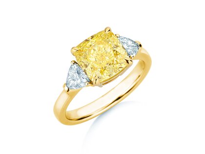 Verlovingsring Fancy Yellow Trillion Radiance in 14K geelgoud met diamanten 4,20ct G/SI