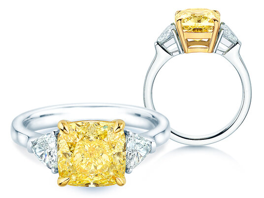 Verlovingsring Fancy Yellow Trillion Radiance in 9K witgoud met diamanten 4,20ct G/SI