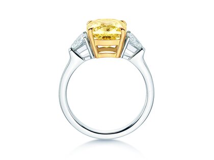 Verlovingsring Fancy Yellow Trillion Radiance in 9K witgoud met diamanten 4,20ct G/SI