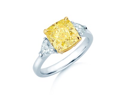 Verlovingsring Fancy Yellow Trillion Radiance in 9K witgoud met diamanten 4,20ct G/SI