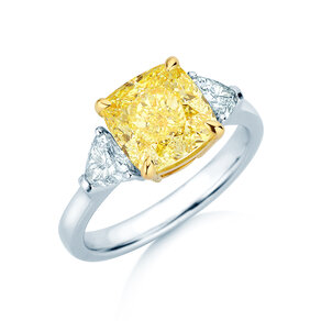 Verlovingsring Fancy Yellow Trillion Radiance in 9K witgoud met diamanten 4,20ct G/SI