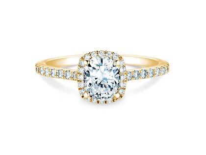Verlovingsring Halo Cushion Pavé in 9K geelgoud met Lab-grown diamanten 1,30ct E/VS