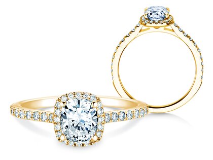Verlovingsring Halo Cushion Pavé in 9K geelgoud met Lab-grown diamanten 1,30ct E/VS