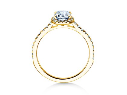 Verlovingsring Halo Cushion Pavé in 9K geelgoud met Lab-grown diamanten 1,30ct E/VS