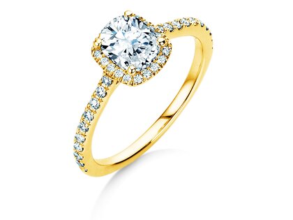 Verlovingsring Halo Cushion Pavé in 9K geelgoud met Lab-grown diamanten 1,30ct E/VS
