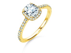 Verlovingsring Halo Cushion Pavé in 9K geelgoud met Lab-grown diamanten 1,30ct E/VS