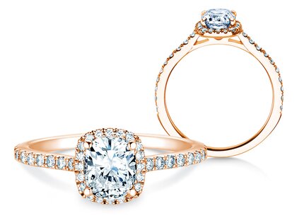 Verlovingsring Halo Cushion Pavé in 9K roségoud met diamanten 0,80ct G/SI