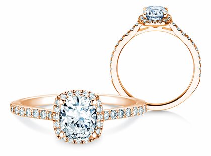 Verlovingsring Halo Cushion Pavé in 14K roségoud met diamanten 1,30ct G/SI