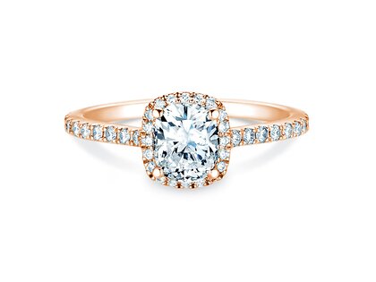 Verlovingsring Halo Cushion Pavé in 9K roségoud met diamanten 0,80ct G/SI