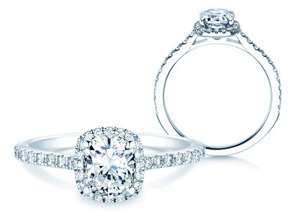 Verlovingsring Halo Cushion Pavé in 14K witgoud met diamanten 1,30ct G/SI
