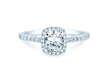 Verlovingsring Halo Cushion Pavé in 14K witgoud met diamanten 1,30ct G/SI