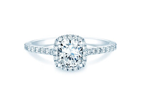 Verlovingsring Halo Cushion Pavé in 14K witgoud met diamanten 1,30ct G/SI