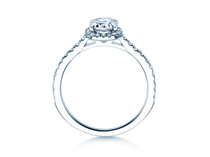 Verlovingsring Halo Cushion Pavé in 14K witgoud met diamanten 1,30ct G/SI