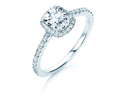 Verlovingsring Halo Cushion Pavé in 14K witgoud met diamanten 1,30ct G/SI