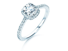 Verlovingsring Halo Cushion Pavé in 14K witgoud met diamanten 1,30ct G/SI