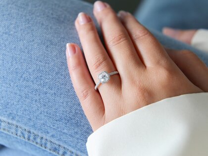 Verlovingsring Halo Cushion Pavé in 14K witgoud met diamanten 1,30ct G/SI