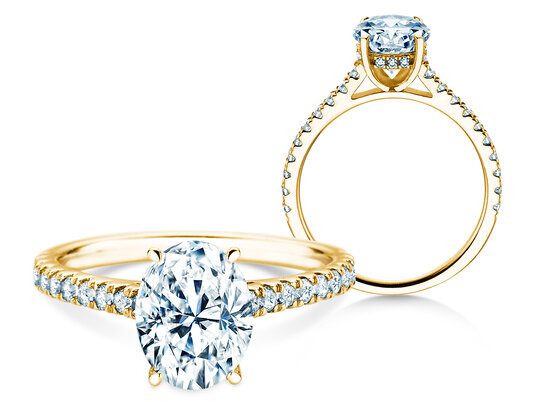 Verlovingsring Oval Hidden Halo Pavé in 9K geelgoud met Lab-grown diamanten 0,50ct E/VS