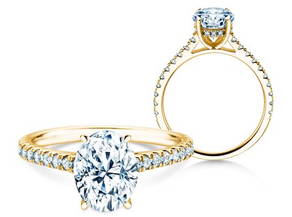 Verlovingsring Oval Hidden Halo Pavé in 9K geelgoud met Lab-grown diamanten 2,36ct