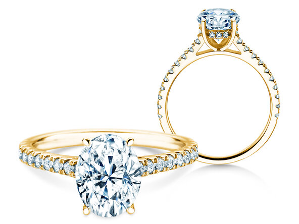 Verlovingsring Oval Hidden Halo Pavé in 9K geelgoud met Lab-grown diamanten 0,50ct E/VS