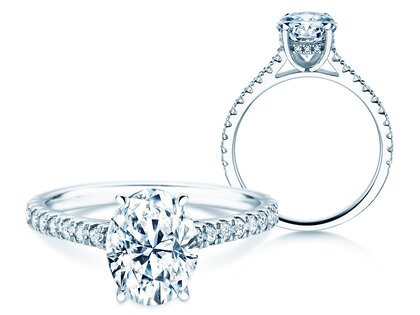 Verlovingsring Oval Hidden Halo Pavé in 14K witgoud met Lab-grown diamanten 0,50ct E/VS
