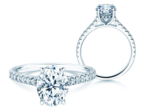 Verlovingsring Oval Hidden Halo Pavé in 14K witgoud met Lab-grown diamanten 0,50ct E/VS