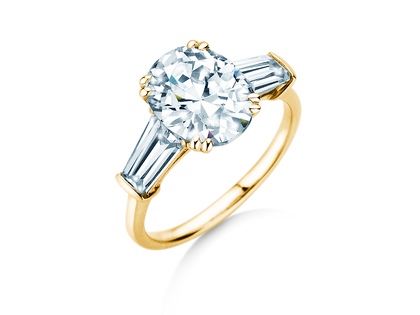 Verlovingsring Oval Tapered Baguette in 9K geelgoud met Lab-grown diamanten 0,41ct E/VS