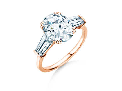 Verlovingsring Oval Tapered Baguette in 9K roségoud met Lab-grown diamanten 0,70ct E/VS