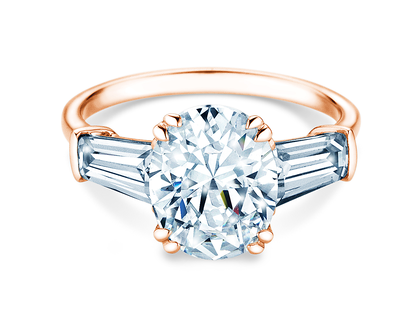 Verlovingsring Oval Tapered Baguette in 9K roségoud met Lab-grown diamanten 0,70ct E/VS