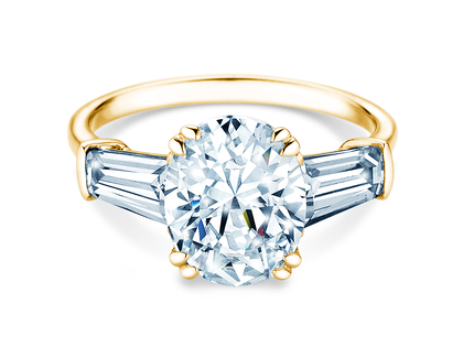 Verlovingsring Oval Tapered Baguette in 9K geelgoud met Lab-grown diamanten 0,41ct E/VS